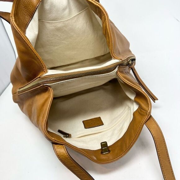 Margot Tote Bag Womens Tan Leather Turn Lock Front Double Handle - Picture 9 of 12